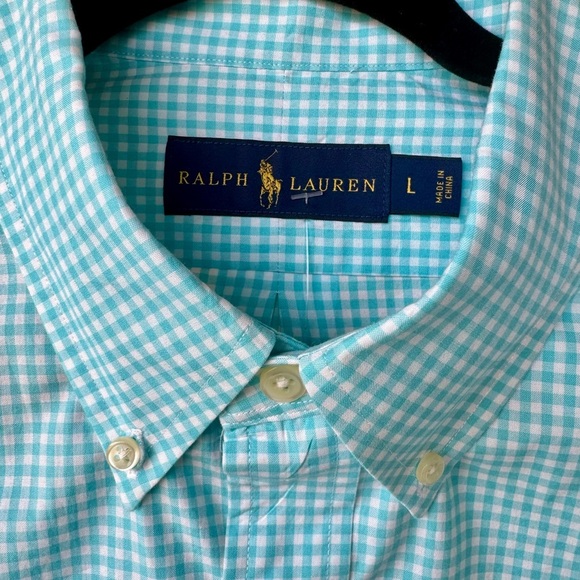 Ralph Lauren Polo Men's Aqua Checkered Button Down Long Sleeve Shirt L EUC - Picture 4 of 9
